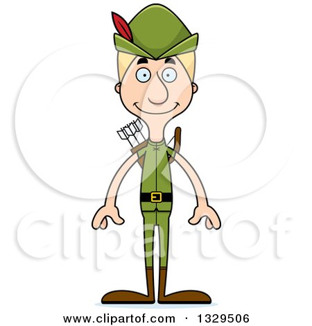 Clipart of a Cartoon Happy Tall Skinny White Robin Hood Man - Royalty Free Vector Illustration by Cory Thoman