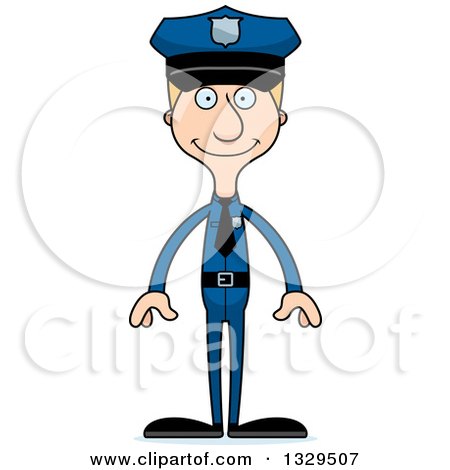 Clipart of a Cartoon Happy Tall Skinny White Man Police Officer - Royalty Free Vector Illustration by Cory Thoman