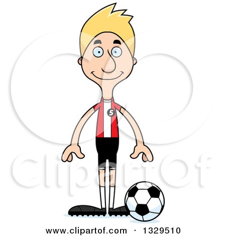 Clipart of a Cartoon Happy Tall Skinny White Man Soccer Player - Royalty Free Vector Illustration by Cory Thoman