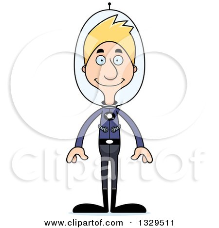 Clipart of a Cartoon Happy Tall Skinny White Futuristic Space Man - Royalty Free Vector Illustration by Cory Thoman