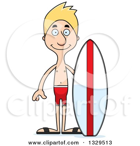 Clipart of a Cartoon Happy Tall Skinny White Surfer Man - Royalty Free Vector Illustration by Cory Thoman