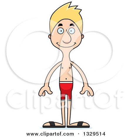 Clipart of a Cartoon Happy Tall Skinny White Man Swimmer - Royalty Free Vector Illustration by Cory Thoman