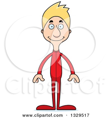 Clipart of a Cartoon Happy Tall Skinny White Man in Footie Pajamas - Royalty Free Vector Illustration by Cory Thoman