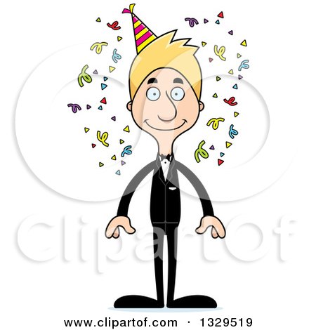 Clipart of a Cartoon Happy Tall Skinny White Party Man - Royalty Free Vector Illustration by Cory Thoman