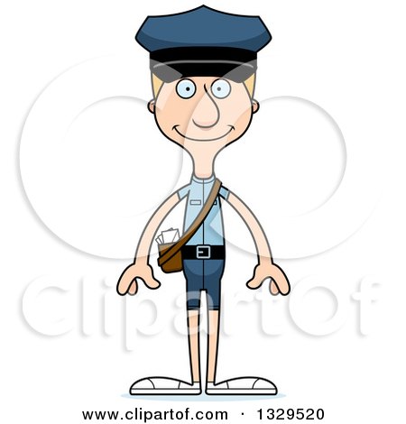 Clipart of a Cartoon Happy Tall Skinny White Mail Man - Royalty Free Vector Illustration by Cory Thoman