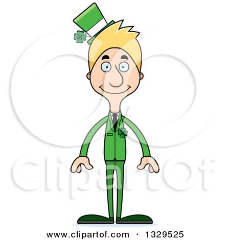 Clipart of a Cartoon Happy Tall Skinny White Irish St Patricks Day Man - Royalty Free Vector Illustration by Cory Thoman