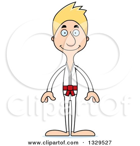 Clipart of a Cartoon Happy Tall Skinny White Karate Man - Royalty Free Vector Illustration by Cory Thoman