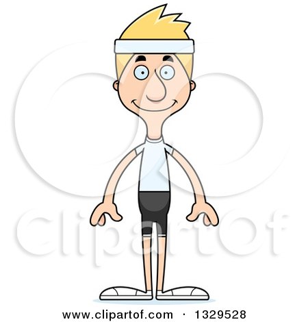 Clipart of a Cartoon Happy Tall Skinny White Fitness Man - Royalty Free Vector Illustration by Cory Thoman