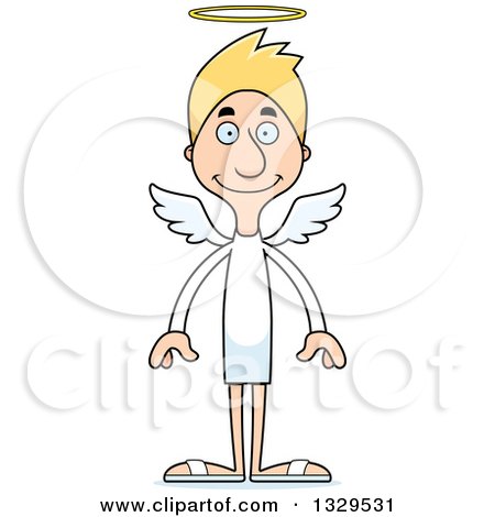 Clipart of a Cartoon Happy Tall Skinny White Angel Man - Royalty Free Vector Illustration by Cory Thoman