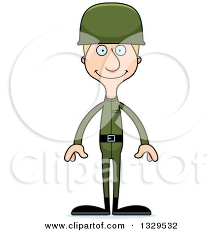 Clipart of a Cartoon Happy Tall Skinny White Man Army Soldier - Royalty Free Vector Illustration by Cory Thoman
