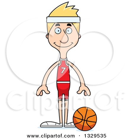 Clipart of a Cartoon Happy Tall Skinny White Man Basketball Player - Royalty Free Vector Illustration by Cory Thoman