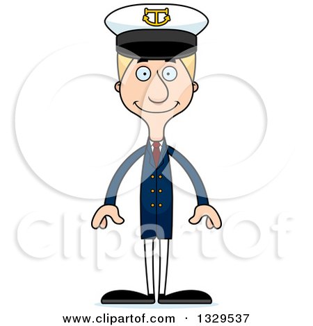 Clipart of a Cartoon Happy Tall Skinny White Man Boat Captain - Royalty Free Vector Illustration by Cory Thoman