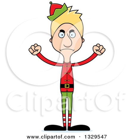 Clipart of a Cartoon Angry Tall Skinny White Christmas Elf Man - Royalty Free Vector Illustration by Cory Thoman