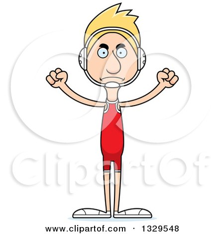 Clipart of a Cartoon Angry Tall Skinny White Man Wrestler - Royalty Free Vector Illustration by Cory Thoman