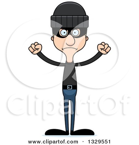 Clipart of a Cartoon Angry Tall Skinny White Robber Man - Royalty Free Vector Illustration by Cory Thoman