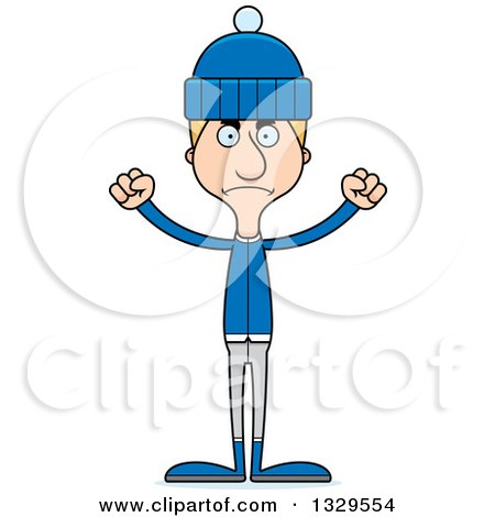 Clipart of a Cartoon Angry Tall Skinny White Man in Winter Clothes - Royalty Free Vector Illustration by Cory Thoman