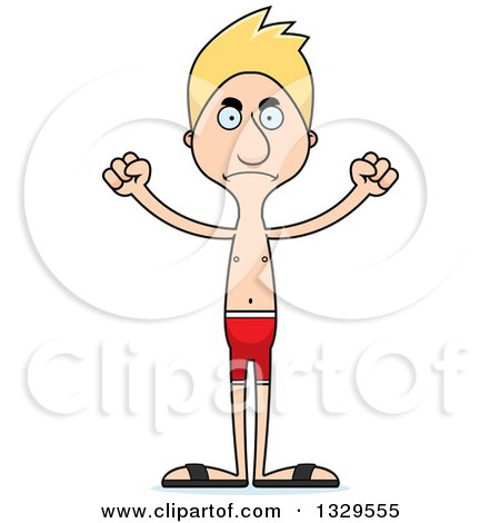 Clipart of a Cartoon Angry Tall Skinny White Man Swimmer - Royalty Free Vector Illustration by Cory Thoman