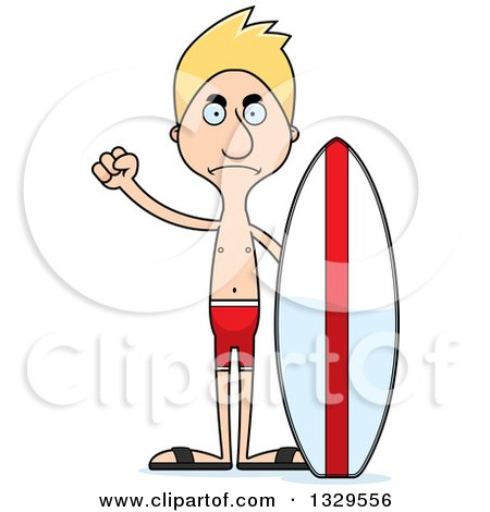 Clipart of a Cartoon Angry Tall Skinny White Surfer Man - Royalty Free Vector Illustration by Cory Thoman