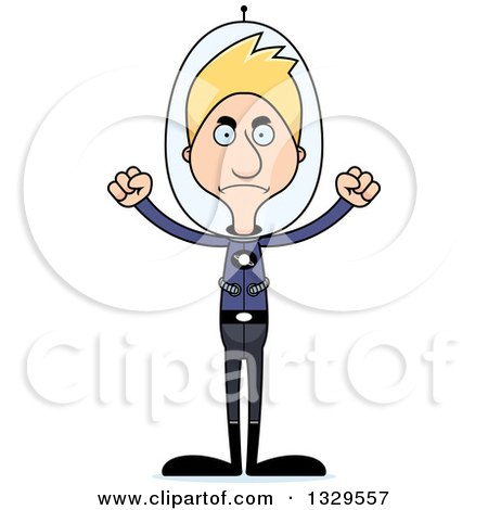 Clipart of a Cartoon Angry Tall Skinny White Futuristic Space Man - Royalty Free Vector Illustration by Cory Thoman
