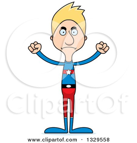 Clipart of a Cartoon Angry Tall Skinny White Super Hero Man - Royalty Free Vector Illustration by Cory Thoman