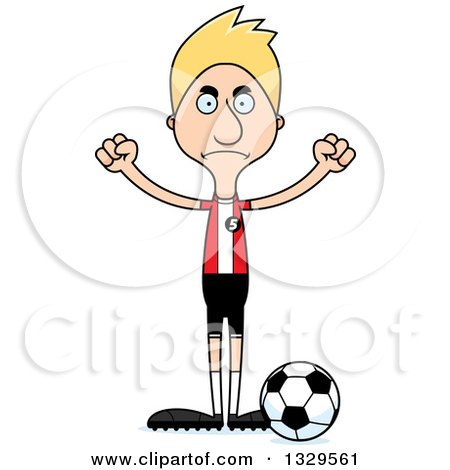 Clipart of a Cartoon Angry Tall Skinny White Man Soccer Player - Royalty Free Vector Illustration by Cory Thoman