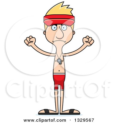 Clipart of a Cartoon Angry Tall Skinny White Lifeguard Man - Royalty Free Vector Illustration by Cory Thoman
