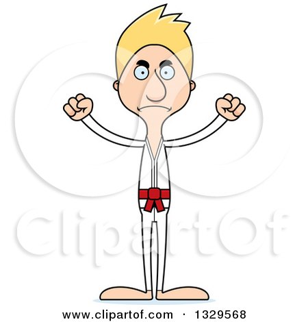 Clipart of a Cartoon Angry Tall Skinny White Karate Man - Royalty Free Vector Illustration by Cory Thoman