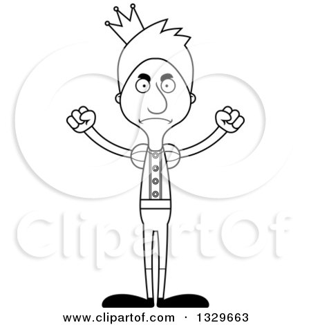 Lineart Clipart of a Cartoon Black and White Angry Tall Skinny White Man Prince - Royalty Free Outline Vector Illustration by Cory Thoman