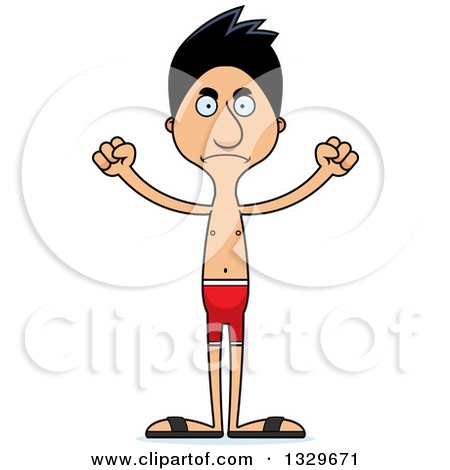 Clipart of a Cartoon Angry Tall Skinny Hispanic Man Swimmer - Royalty Free Vector Illustration by Cory Thoman