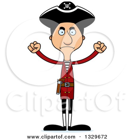 Clipart of a Cartoon Angry Tall Skinny Hispanic Man Pirate - Royalty Free Vector Illustration by Cory Thoman
