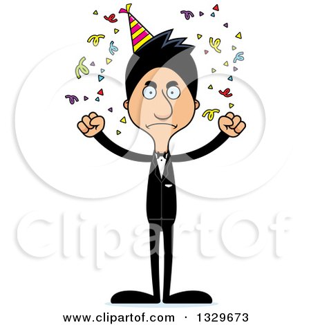 Clipart of a Cartoon Angry Tall Skinny Hispanic Party Man - Royalty Free Vector Illustration by Cory Thoman