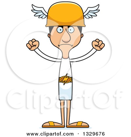 Clipart of a Cartoon Angry Tall Skinny Hispanic Hermes Man - Royalty Free Vector Illustration by Cory Thoman