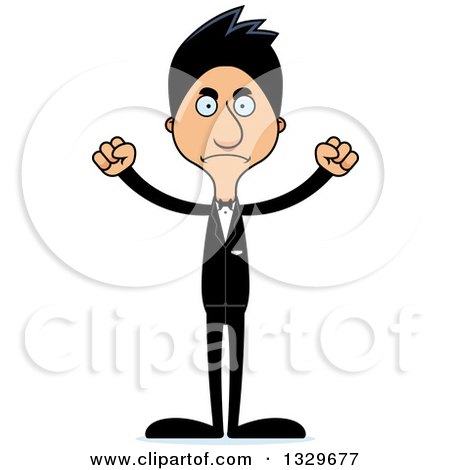 Clipart of a Cartoon Angry Tall Skinny Hispanic Man Wedding Groom - Royalty Free Vector Illustration by Cory Thoman