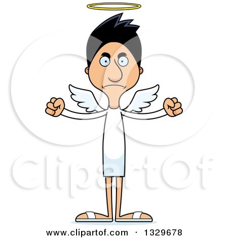 Clipart of a Cartoon Angry Tall Skinny Hispanic Man Angel - Royalty Free Vector Illustration by Cory Thoman