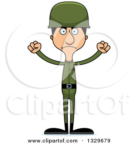 Clipart of a Cartoon Angry Tall Skinny Hispanic Man Army Soldier - Royalty Free Vector Illustration by Cory Thoman
