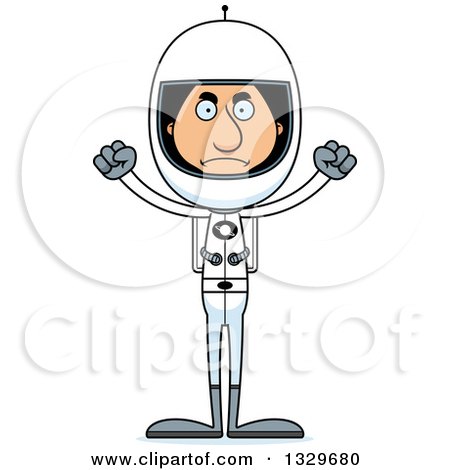 Clipart of a Cartoon Angry Tall Skinny Hispanic Man Astronaut - Royalty Free Vector Illustration by Cory Thoman