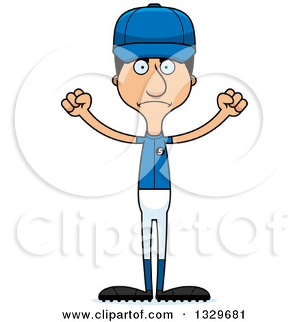 Clipart of a Cartoon Angry Tall Skinny Hispanic Man Baseball Player - Royalty Free Vector Illustration by Cory Thoman