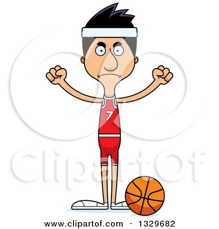 Clipart of a Cartoon Angry Tall Skinny Hispanic Man Basketball Player - Royalty Free Vector Illustration by Cory Thoman