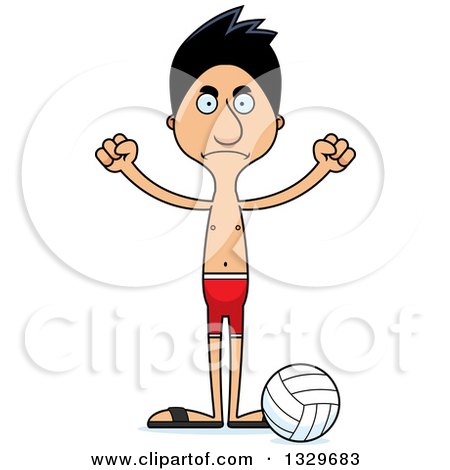 Clipart of a Cartoon Angry Tall Skinny Hispanic Man Beach Volleyball Player - Royalty Free Vector Illustration by Cory Thoman