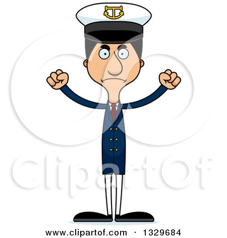 Clipart of a Cartoon Angry Tall Skinny Hispanic Man Boat Captain - Royalty Free Vector Illustration by Cory Thoman