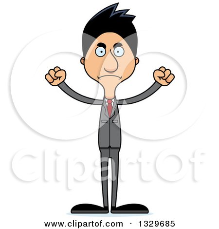 Clipart of a Cartoon Angry Tall Skinny Hispanic Business Man - Royalty Free Vector Illustration by Cory Thoman