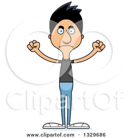 Clipart of a Cartoon Angry Tall Skinny Hispanic Casual Man - Royalty Free Vector Illustration by Cory Thoman