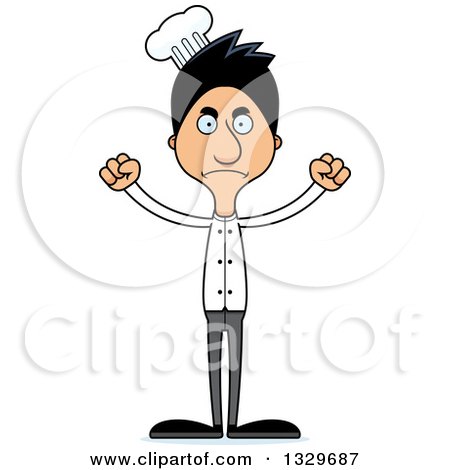 Clipart of a Cartoon Angry Tall Skinny Hispanic Man Chef - Royalty Free Vector Illustration by Cory Thoman
