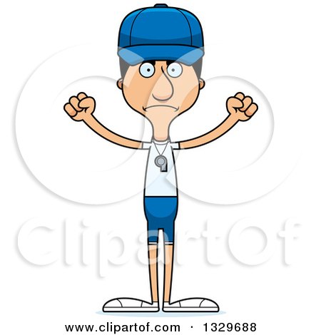 Clipart of a Cartoon Angry Tall Skinny Hispanic Man Sports Coach - Royalty Free Vector Illustration by Cory Thoman