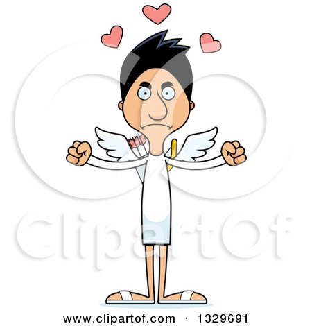 Clipart of a Cartoon Angry Tall Skinny Hispanic Cupid Man - Royalty Free Vector Illustration by Cory Thoman