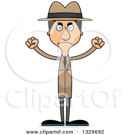 Clipart of a Cartoon Angry Tall Skinny Hispanic Man Detective - Royalty Free Vector Illustration by Cory Thoman