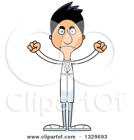 Clipart of a Cartoon Angry Tall Skinny Hispanic Man Doctor - Royalty Free Vector Illustration by Cory Thoman