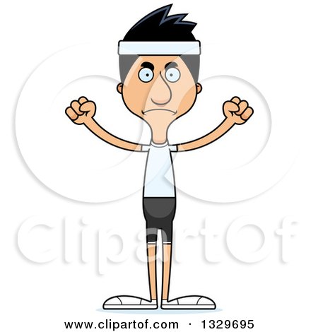 Clipart of a Cartoon Angry Tall Skinny Hispanic Fitness Man - Royalty Free Vector Illustration by Cory Thoman