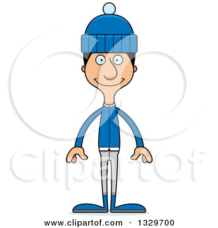 Clipart of a Cartoon Happy Tall Skinny Hispanic Man in Winter Clothes - Royalty Free Vector Illustration by Cory Thoman