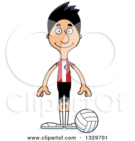 Clipart of a Cartoon Happy Tall Skinny Hispanic Man Volleyball Player - Royalty Free Vector Illustration by Cory Thoman